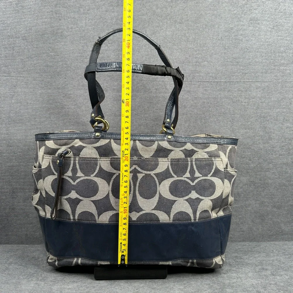 Coach Signature Diaper Bag Tote Navy Blue Grey Canvas Leather 12548 Vtg